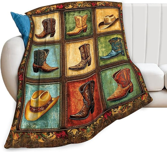 Western Cowboy Blanket, Cowgirl Throw Blanket, Southwestern Gifts Blankets Stuff Fleece Flannel Plush for Women Men Boys Girls Lovers Adults Soft Bedding Gift for Sofa Bed Office Home Decor 50"x40"