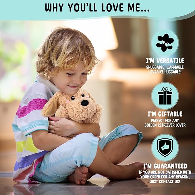 Golden Retriever Dog Microwavable & Weighted Puppy Stuffed Animals- 1.5 Lbs Unscented Doodle Heating Pad for Warmth, Period Cramps & Anxiety, Cute Dog Plushie Toy Gifts for Women Girls & Kids