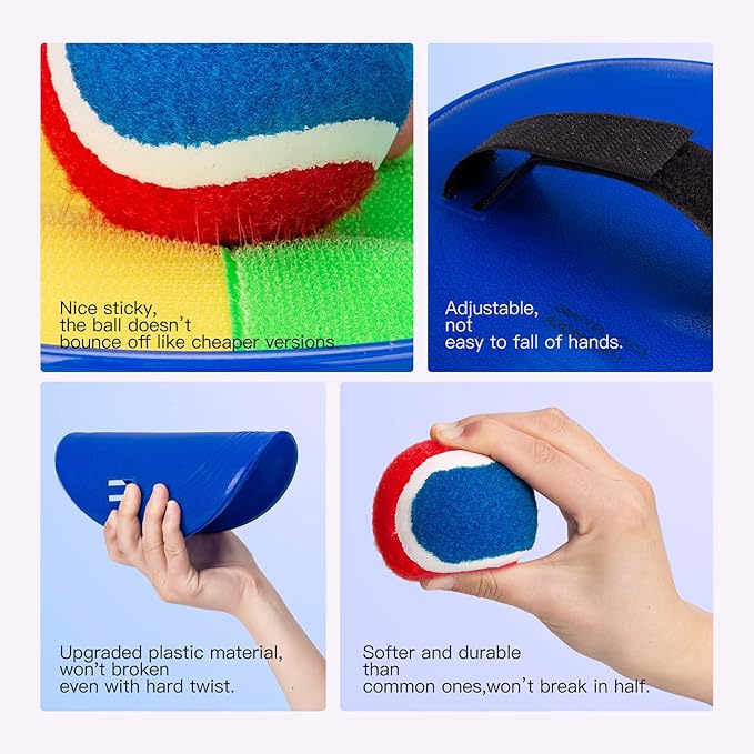 EVERICH Upgraded Toss and Catch Ball Game Set - Indoor and Outdoor Games for Kids 3-12, Beach Sand Pool Water Toy Includes 2 Paddles 2 Sticky Balls, Great Birthday Easter Gifts for Boys Girls