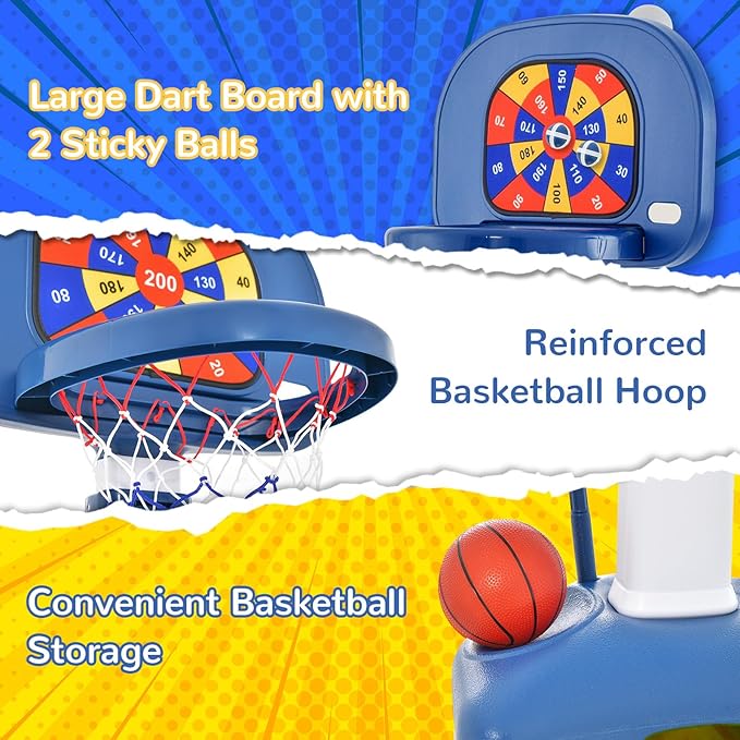 Costzon Kids Basketball Hoop, 4-in-1 Toddler Sports Activity Center with 5 Adjustable Height, Basketball Golf Toss Ring Dart Board Game Set, Indoor Outdoor Toddler Basketball Hoop, Gift for Boys Girls
