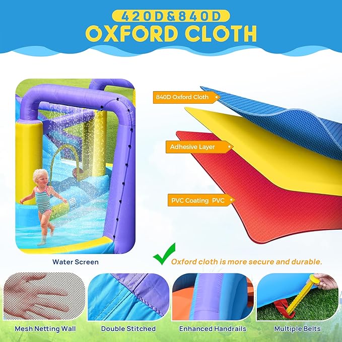 Inflatable Bounce House Water Slide Combo, Blow Up Water Slides for Backyard, Kids Jumper with Climbing Wall, Basketball Hoop, Splash Pool with Blower (Double Water Slide)