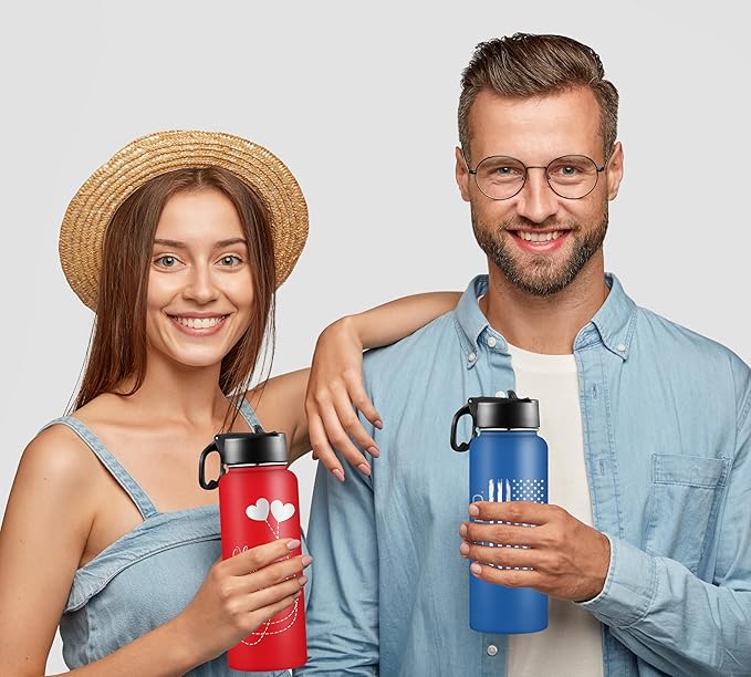 M YESCUSTOM Personalized Water Bottles with Straw Lid Custom Stainless Steel Sports Water Bottle with Name Thermos Double Wall Insulated Cup Customized Gifts for Women Men Kids School Travel Style 03