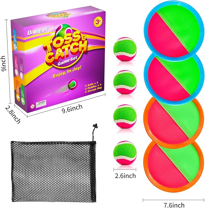 Kids Outdoor Toys - Toss and Catch Game Set, Outside Yard Camping Beach Pool Toys Games for Boys Girls 3 4 5 6 7 8 9 10 Year Old, 4 Paddles 4 Balls (Blue+Orange)