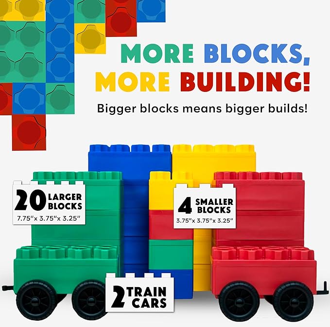BiggoBlocks Big Blocks for Kids Ages 4-8 — Indoor & Outdoor Blocks for Kids Games — Large Building Blocks (24 pc with 2 Cars) Big City Set