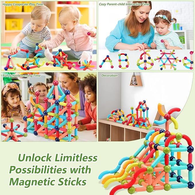 COUOMOXA Magnetic Building Blocks for Kids: Magnetic Stick Montessori Game for 3 4 5 Years Old Toddlers - STEM Starter Toy for Kids Age 3-5 Preschool - Birthday Gift for Boys Girls