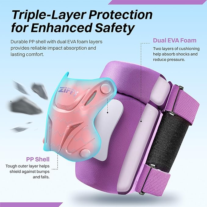 ZIFFY Knee Pads for Kids, Adjustable Knee and Elbow Pads Set with Wrist Guard, Protective Gear for Boys Girls Skateboard Roller Skating Cycling Bike – 2 Sizes, 4 Colors by Jova