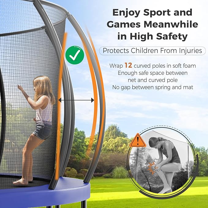 Tatub Large Trampolines Outdoor 10 12 14 15 16FT for Kids and Adults,Outdoor Recreational Pumpkin Trampolines with Curved Poles and Safety Enclosure Net, Basketball Hoop, Ladder