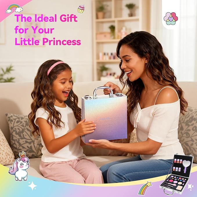 SAVILAND Kids Makeup Sets for Girls 5-8: All-in-1 Creative Makeup for Kids Real Washable Toddler Makeup Kit with Cosmetic Case Nail Polish Lipstick Blush Girls Birthday Christmas Gifts 28 PCS