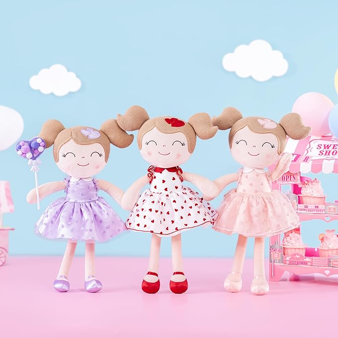 Gloveleya Baby Doll Valentines Day Gifts I Love You Gifts Soft Toy Plush Dolls Purple Flocking Heart Girl 16 Inches