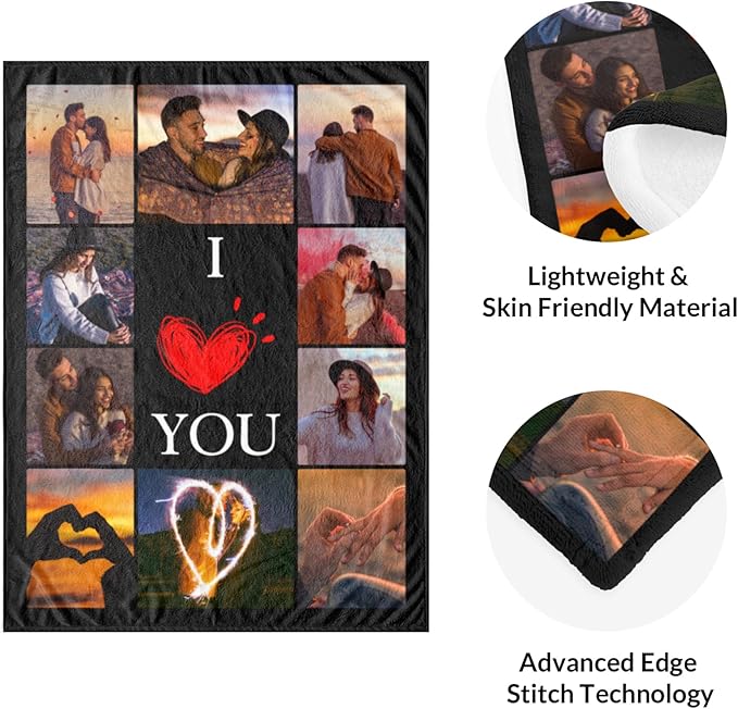 Custom Blanket with Photos, Personalized Blankets with Picture, I Love You Girlfriend Boyfriend Couples Gifts, for Birthday Christmas Women Men Adult Kids Mom Dad Wife Husband