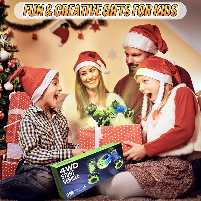 Pristar Gesture Sensing RC Stunt Car, RC Cars Toys for Boys Girls 6-12, 2.4Ghz 4WD Remote Control Car with Lights Music Double Sided Flip 360° Rotate Off-Road, Birthday Xmas Gifts for Kids Age 6-12