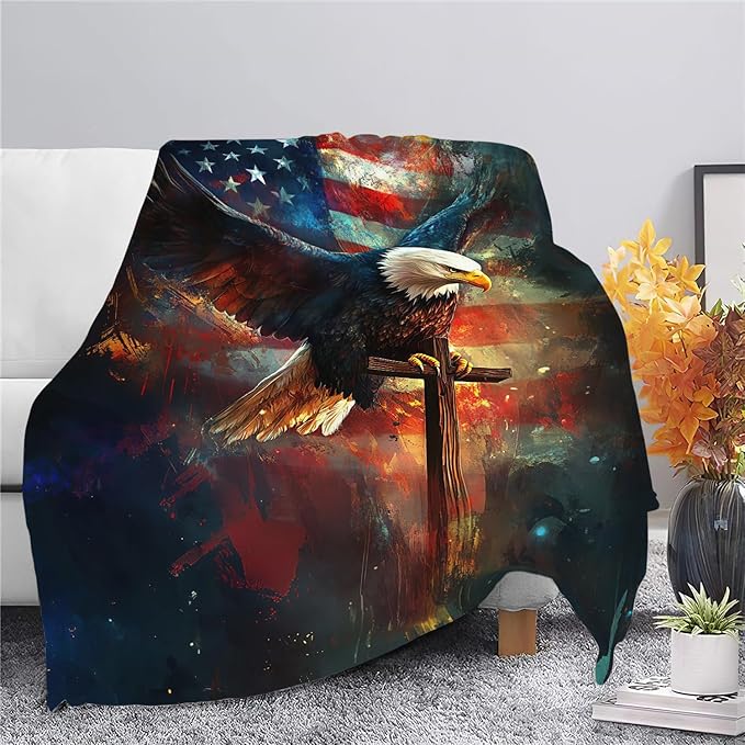 Bald Eagle Blanket American Flag Eagle Throw Blanket Gifts for Men Women Boys Girls Kids Adults Super Soft Cozy Plush Fluffy Fuzzy Fleece Blanket Home Decor 60''X80''