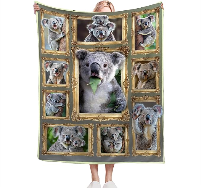 Koala Blanket Fleece Soft Warm Plush Cute Koala Throw Blanket Lightweight Plush Fuzzy Cozy Wild Animal Blankets for Kids Adult Suitable for Couch Sofa Bed 80"X60"