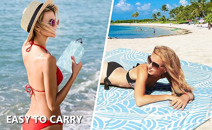Beach Blanket Waterproof Sandproof Beach Mat 79" X 83"/10'x9'for 2-8 Adults Quick Drying Outdoor Picnic Mat Beach Accessories for Travel, Camping, Hiking