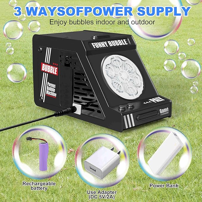 2PCS Bubble Machine,Automatic Bubble Blower Operated by Plugin or Rechargeable Batteries,Big Bubbles Toys for Kids,Weddings Gifts Party Favors (Black+Black)