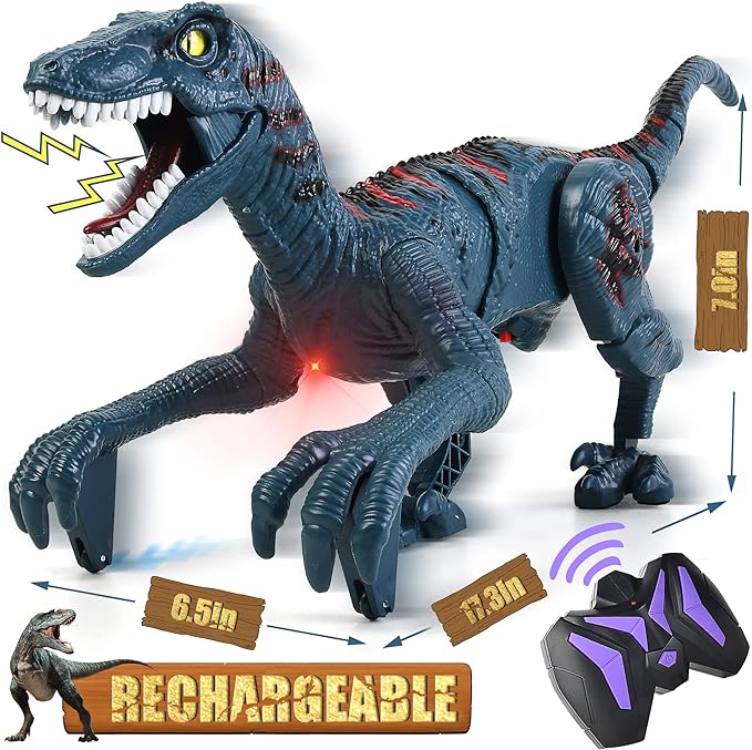 Large Remote Control Dinosaur Toys Kids - Jurassic Velociraptor Toys Imitates Walking and Sounds - Robot Toys That Can Sing, Shaking Head and Tail