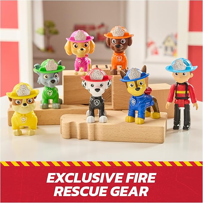 Paw Patrol Fire Rescue Team Pack with 7 Collectible Action Figures, Including Ryder & 6 Pups, Kids Toys for Boys & Girls Ages 3 and Up