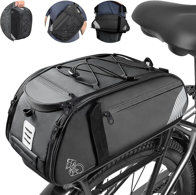 Rear Bike Rack Bag, 13.5L Waterproof Bicycle Ebike Saddle Bag Bicycle Trunk Pannier Rear Seat Bag with Reflector, Cycling Bike Carrier Backseat Storage Luggage for Commuter Travel