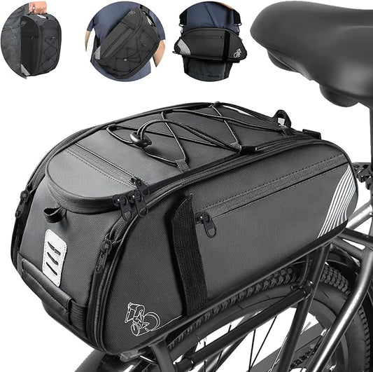 Rear Bike Rack Bag, 13.5L Waterproof Bicycle Ebike Saddle Bag Bicycle Trunk Pannier Rear Seat Bag with Reflector, Cycling Bike Carrier Backseat Storage Luggage for Commuter Travel