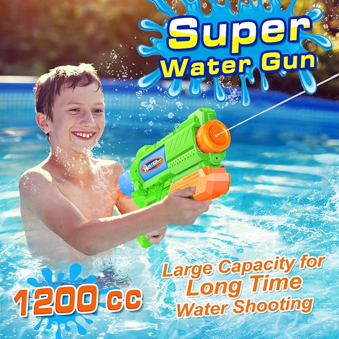 Super Water Gun for Kids Adults: 2 Pack Super Water Gun Soaker 1200cc Squirt Blasters with Impressive Range - Ideal Toys for Boys Girls Summer Outdoor Swimming Pool Water Toys Fun