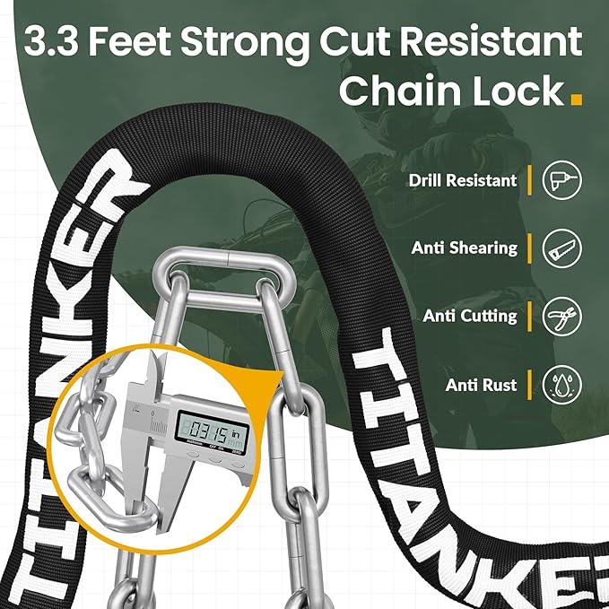 Titanker Bike Chain Lock with Keys, 3.3 Feet Security Heavy Duty Anti-Theft Bicycle Chain Locks for Bike, Motorcycle, Bicycle, Door, Gate, Fence, Grill (6mm, 8mm, 10mm Thick Chain)
