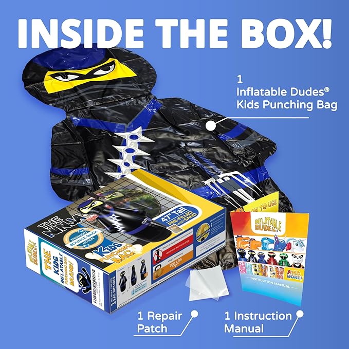 INFLATABLE DUDES Ninja Toy 47 Inches -Kids Punching Bag | Already Filled with Sand| Bop Bag | Inflatable Bopper | Boxing | Ninja Birthday Party | Party Decorations | Punching Bag for Kids- (Nobi)