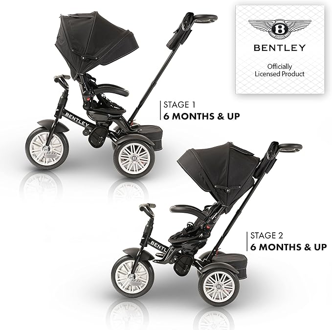 Bentley Kids Trike, All Terrain Toddler Bike 6-in-1, Officially Licensed & Designed by Bentley Motors UK, Baby Tricycle is a Compelling Statement of Performance & Luxury, Onyx Black (6m-5y+)
