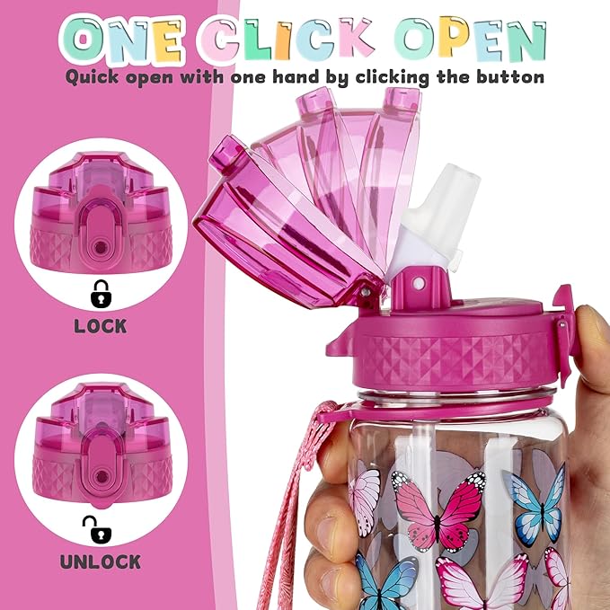OLDLEY 17oz Kids Water Bottle for school Girls Boys, Water Bottle With Silicone Straw, Leak-Proof Tritan BPA-Free, Reusable water bottles for kids, Colorblock Butterflies