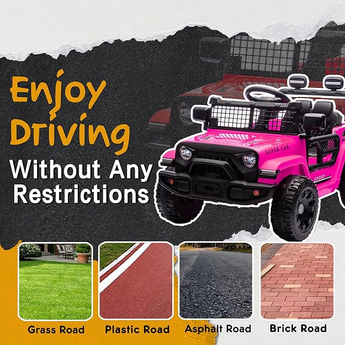 24V Ride On Jeep Car, Toddler Ride On Toys w/Parents Remote Control, 200W Power Motor Electric Car for Kids 2-4 with 4-Wheel Suspension, Bluetooth, Music, 1.86-3.11MPH Adjustable Speed, Pink