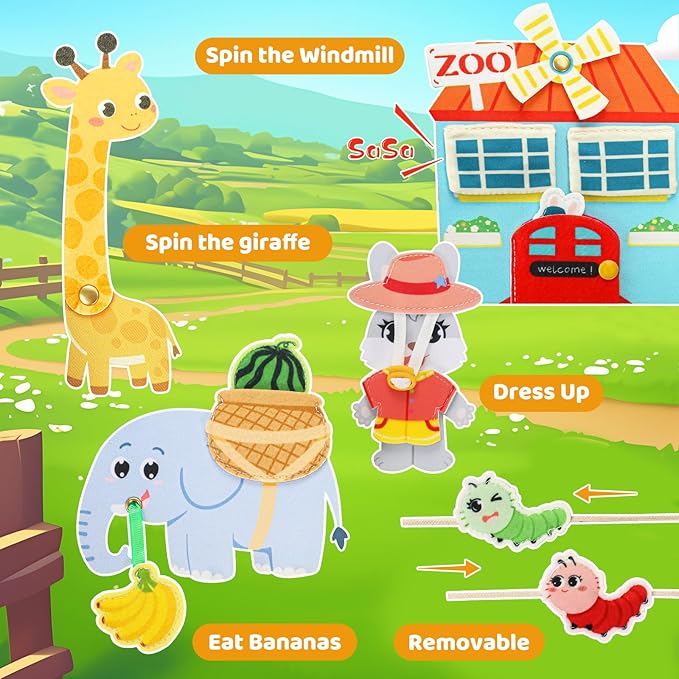 25 in 1 Busy Book for Toddlers 1-3 - Zoo Montessori Toy Toddlers Busy Board for 1 Year Old, Educational Sensory Quiet Toy, Airplane Car Travel Essentials Christmas Birthday Gift for Boy Girl