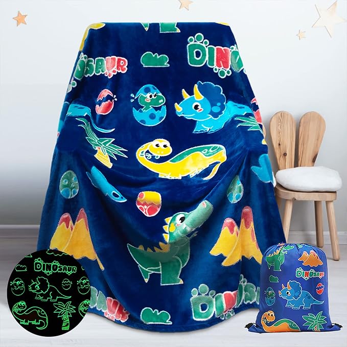 SALIMAH Glow in The Dark Blanket Dinosaur Gifts for Girls, Toys for Girls Boys Age 2 3 4 5 6 7 8 9 10 Year Old, Soft Kids Blankets Gifts for Grandkids Teens for Christmas Birthday, 50"x60"