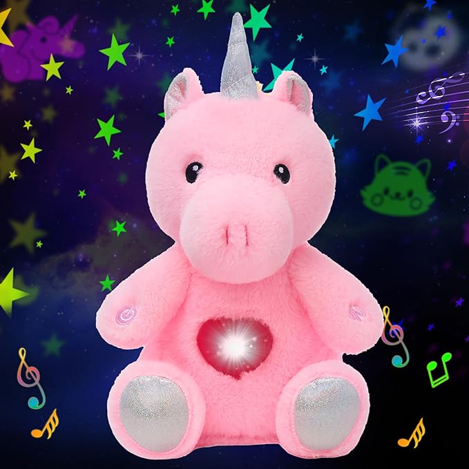 Cuteoy Plush Pink Unicorn Star Projector Musical Adjustable Singing Night Light Stuffed Animals Glowing Plushies Toy Gifts for Kids Birthday Easter Christmas,13''