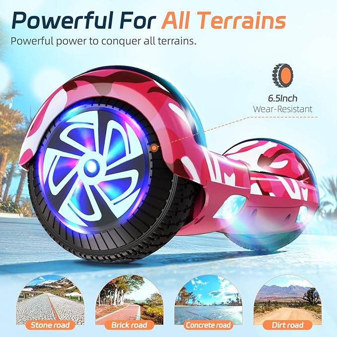 Scooter with Bluetooth Corlorful LED Lights, 6.5" Wheels, Dual 300W Motor Scooter for Kids Girls Boys Adults, All Ages
