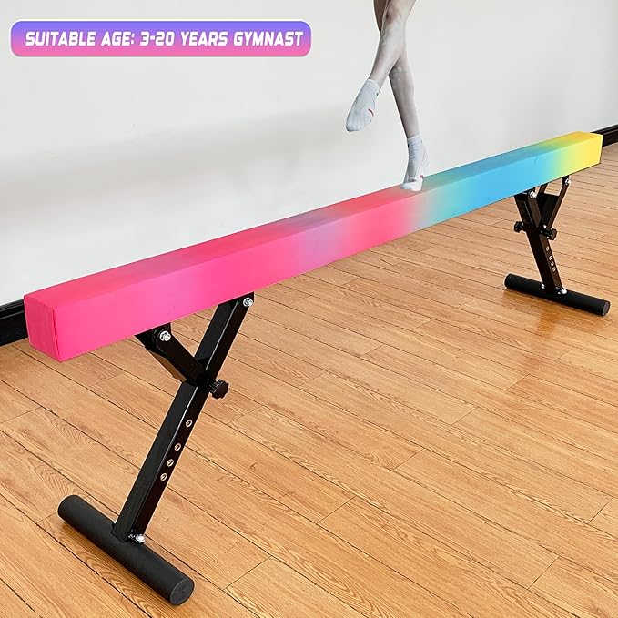 Adjustable Balance Beam 8 ft Gymnastic Beam Adjustable Height for Kids and Teenage of All Gymnastic Levels, Gymnastic Training Beam Gymnastic Equipment for Athlete Home and Gym Club Use