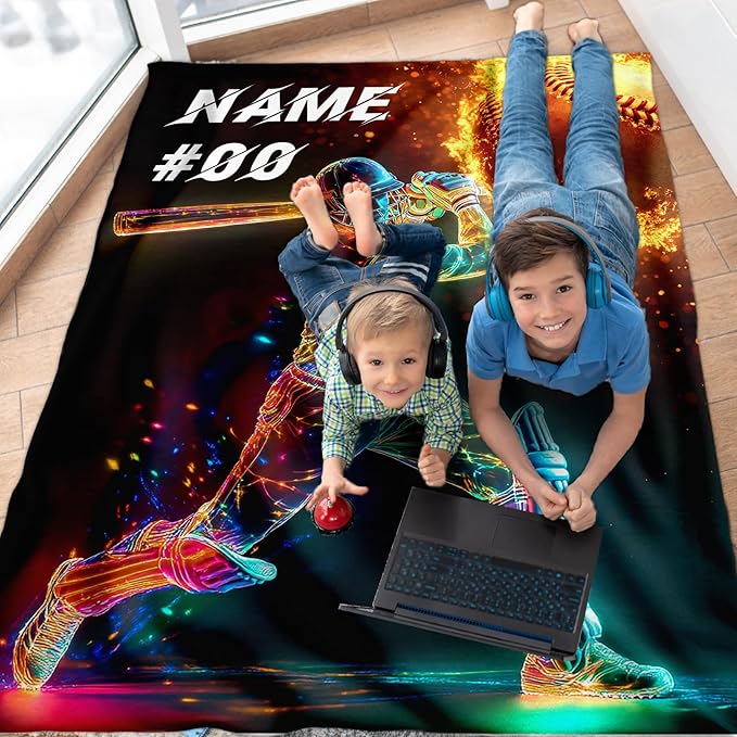 Personalized Basketball Blanket, 80 x 60 Inches Warm Throw Blanket, Personalized Blankets for Adults, Gift for Baseball Lovers, Warm Cozy Throw Blanket for Living Room, Bed, Sofa, Baseball Club