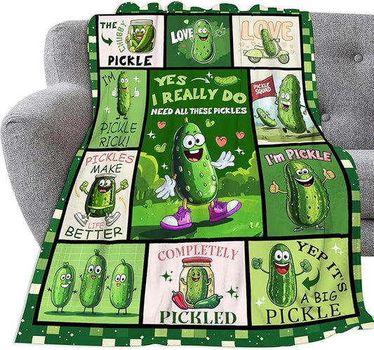 Pickle Throw Blanket Soft Pickle Lovers Flannel Blanket for Girls Boys Lightweight Cozy Print Blankets Gift for Women Men Couch Sofa Bed 80" x 60"