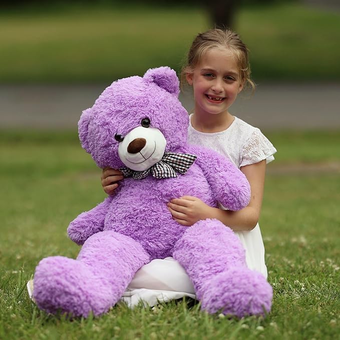 MorisMos Bow Tie Giant Teddy Bear, 39inch Large Teddy Bear Plush, Soft Big Bears for Girls Girlfriend, Purple