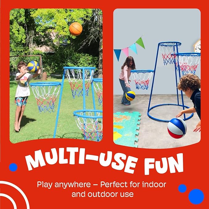 Activejoy- 4 Hoop Basketball Set - Toddler Basketball Hoop Indoor - Outdoor Play Preschool - +3 Years Old Toy. Includes 2 Balls and air Pump