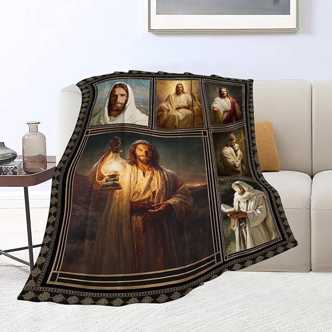 Christian Jesus Blanket Religious Catholic Jesus Throw Blankets Gifts for Girls Boys Kids Soft Cozy Fleece Plush for Couch Sofa Bed 80"x60"