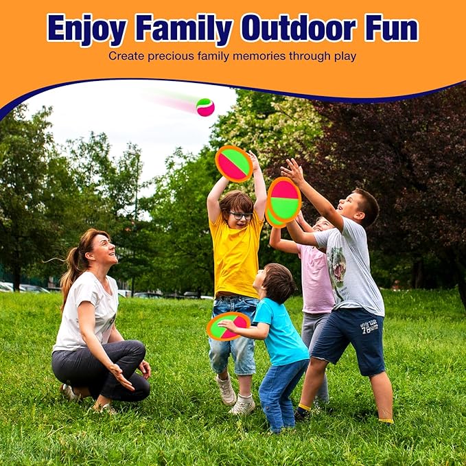 Kids Outdoor Toys - Toss and Catch Game Set, Outside Yard Camping Beach Pool Toys Games for Boys Girls 3 4 5 6 7 8 9 10 Year Old, 4 Paddles 4 Balls (Orange+Orange)