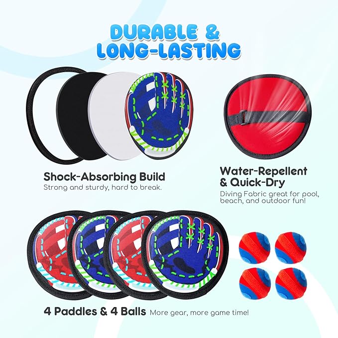 Playzap Toss and Catch Ball Set Ultra Soft Fabric Pain-Free - Family Games Christmas Stocking Stuffers Gift for Toddlers Kids Boys Girls 2-4 5-7 8-10 Yrs - Baseball Glove Toy Indoor Outdoor Yard Beach