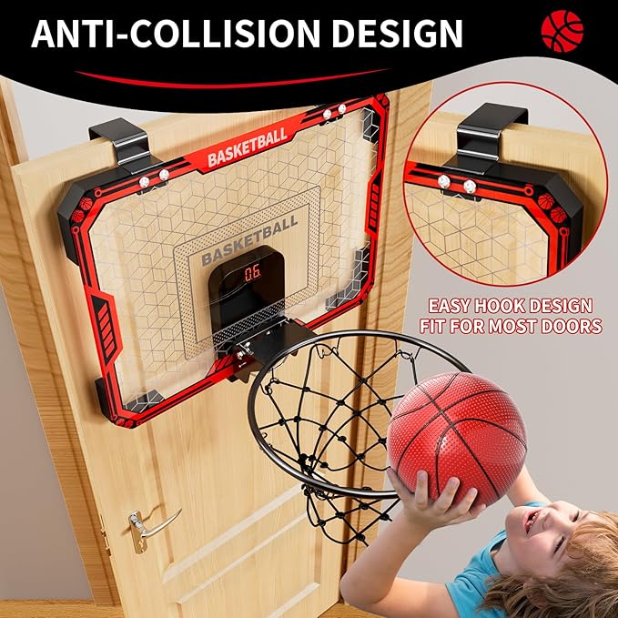 Basketball Hoop Indoor for Kids, Indoor Basketball Hoop with 4 Balls & 3 Modes Scoreboard for Kids Teens 3-5 6-8 8-12, Basketball Toys Teen Boy Gifts for 3 4 5 6 7 8 9 10 11 12 Year Old Boys