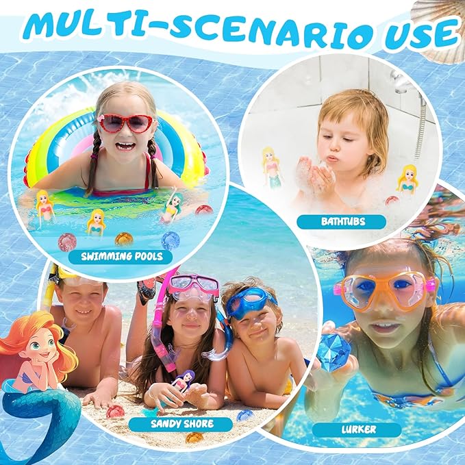 Diving Pool Toys Set, 6PCS Mermaids Underwater and 12PCS Big Colorful Diamond Swimming Pool Sinking Toys for Kids Children (Color Random)
