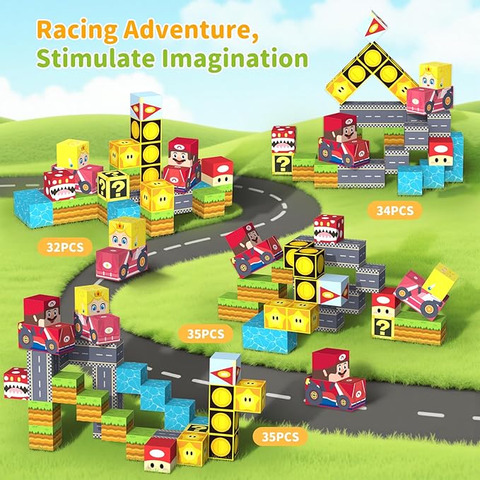 35 PCS Mini Magnetic Tiles Travel Set with Portable Iron Storage Box, STEM Educational Magnetic Building Blocks for Kids Ages 3-8, Montessori Sensory Toys Gifts for Toddler, Boys & Girls