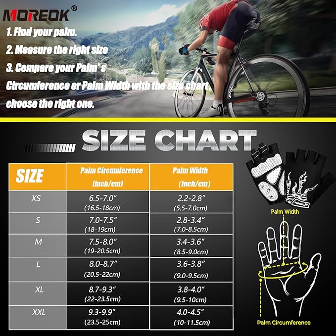 MOREOK Cycling Gloves Bike Gloves for Men/Women-[5MM Gel Pad] Half Finger Bicycle Biking Gloves for Cycling/Weight Lifting/Gym/Motorcycle/Rowing/Outdoor Sports