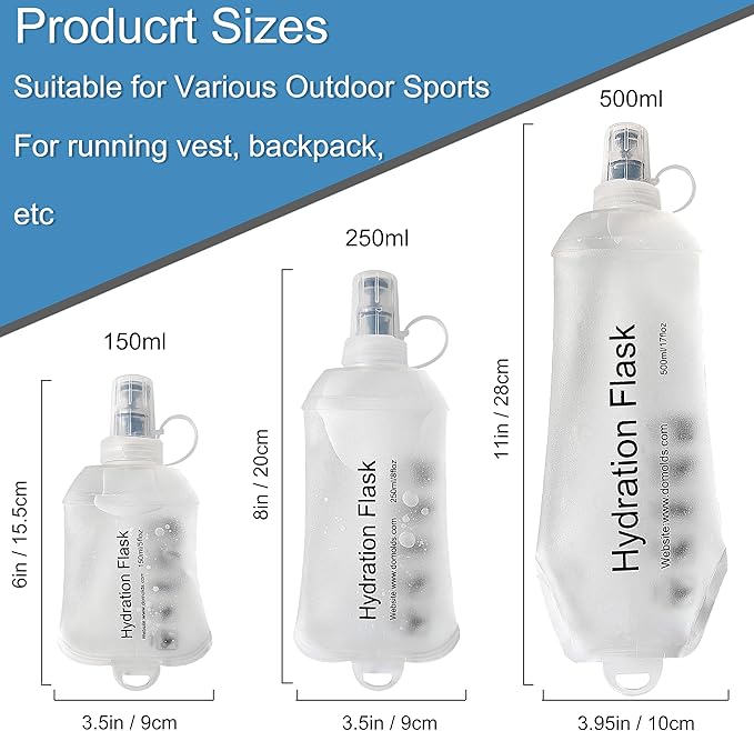 CLINTT 250ml Soft Flask, Foldable Running Water Bottle, TPU Folding Soft Water Flask, BPA-Free Collapsible Flask for Hydration Pack Running Vest, Cycling, Climbing, Hiking - 1Pcs, White