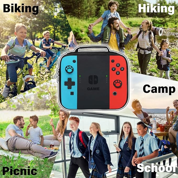 Insulated Lunch Box for Boys Girls, Game Lunch Bag for School Work Office Travel Picnic Hiking Beach, Reusable Portable Lunchbox with Adjustable Strap