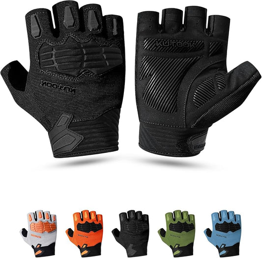 KUTOOK Mountain Bike Gloves for Mmen Fingerless with Wrist Guard Anti-Slip for Dirtbike Riding Fitness Training Outdoor Sports