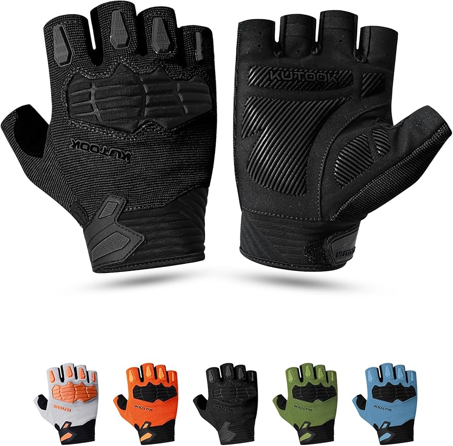 KUTOOK Mountain Bike Gloves for Mmen Fingerless with Wrist Guard Anti-Slip for Dirtbike Riding Fitness Training Outdoor Sports