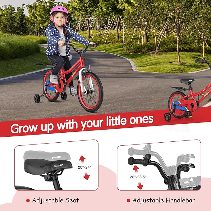 COSTWAY Kids Bike, 12 14 16 18 Inch Toddler Bike for Boys & Girls Aged 3-8 Years Old, Kids Bicycle w/Removable Training Wheels, Handbrake & Coaster Brake, Basket, Bell